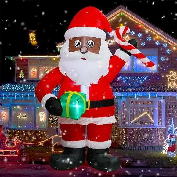 6FT Inflatable Christmas Black Santa Claus with Gift Box and Candy Decoration